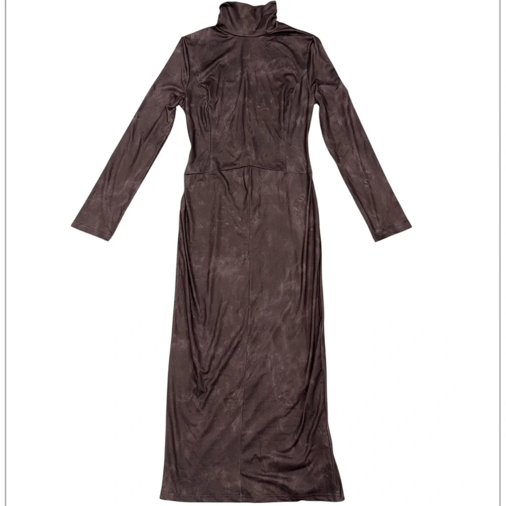 NWOT Elegant Long Sleeve Women Brown Dress Size Small - Picture 2 of 2